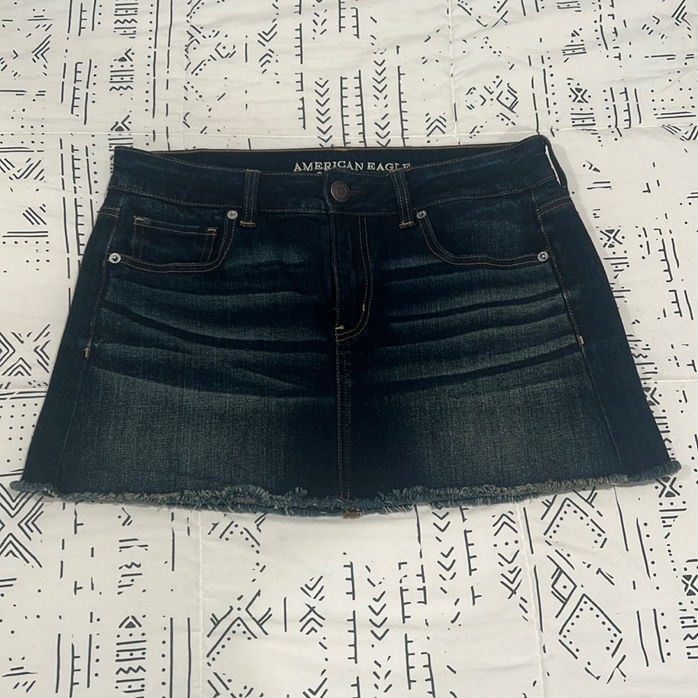 American Eagle Denim Mini Skirt Dark Blue W/ Stretch Size 10